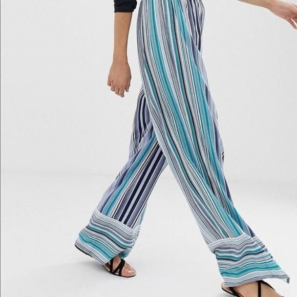 Band of Gypsies Size Small Stripe Blue Multicolor Pull On Wide Leg Pocket Pants - Picture 2 of 14